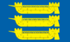 Shows the Cinque Ports Flag: three yellow medieval ships on a blue field